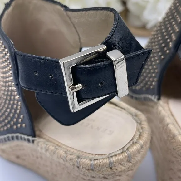 Kenneth Cole, New York, Olivia 3 gold, studs, braided sandals wedge size 6.5