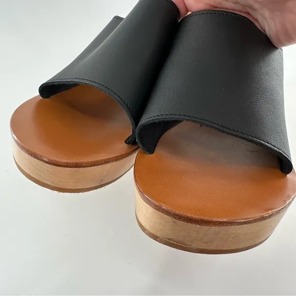 KJ Jacques womens platform sandals size 38 black leather wooden