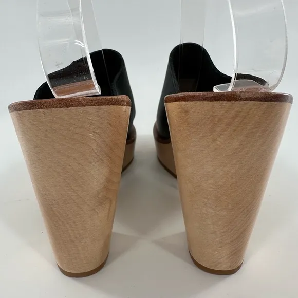 KJ Jacques womens platform sandals size 38 black leather wooden