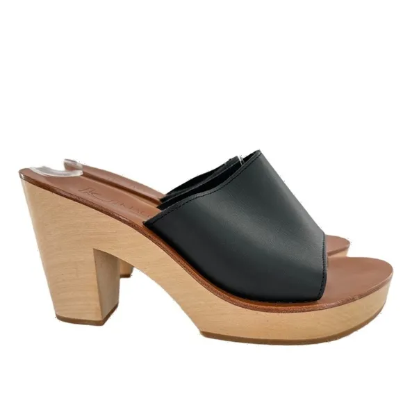 KJ Jacques womens platform sandals size 38 black leather wooden