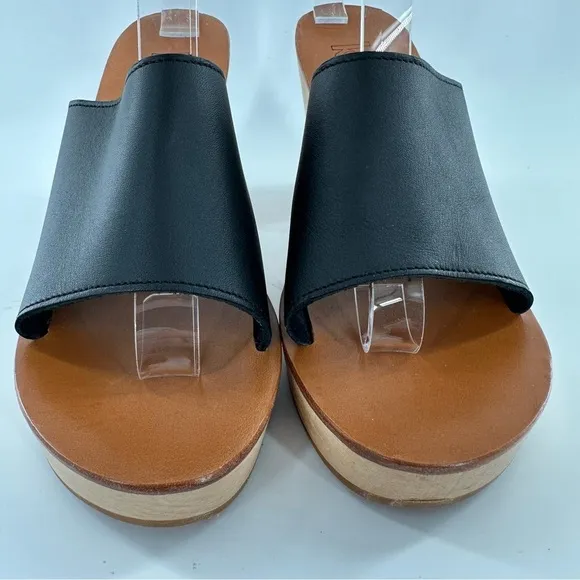 KJ Jacques womens platform sandals size 38 black leather wooden