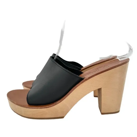 KJ Jacques womens platform sandals size 38 black leather wooden