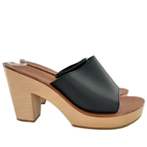 KJ Jacques womens platform sandals size 38 black leather wooden