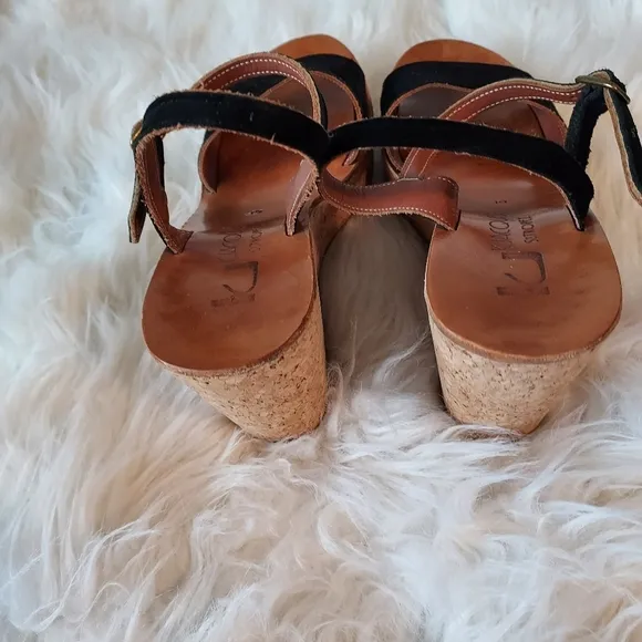 KJacques St Tropez Leather Wedge Sandals with High Cork Heel Adjustable Straps