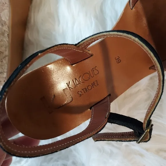 KJacques St Tropez Leather Wedge Sandals with High Cork Heel Adjustable Straps