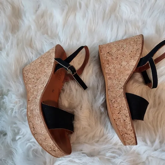 KJacques St Tropez Leather Wedge Sandals with High Cork Heel Adjustable Straps