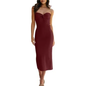 Knitted Dresses Twisted Front Bodycon Dress with Back Slit