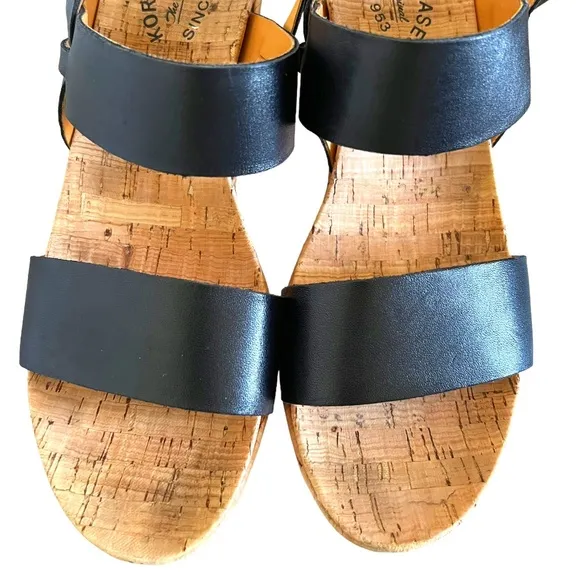 Kork-Ease Austin Leather Slingback Cork Wedge Sandals In Black Size 10