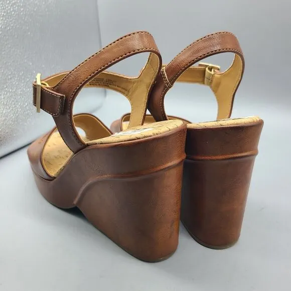 KORK EASE Bardot Sz 9/ 40 Sandals Platform Wedge Leather Brown Ankle Strap New