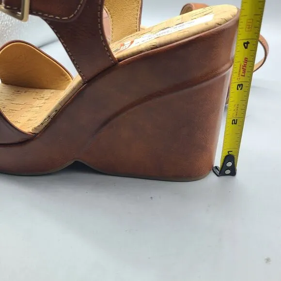 KORK EASE Bardot Sz 9/ 40 Sandals Platform Wedge Leather Brown Ankle Strap New
