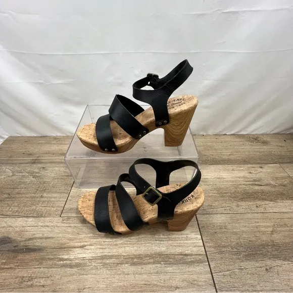 Kork-Ease Drew Leather Cross Banded Platform Sandals women's size 9
