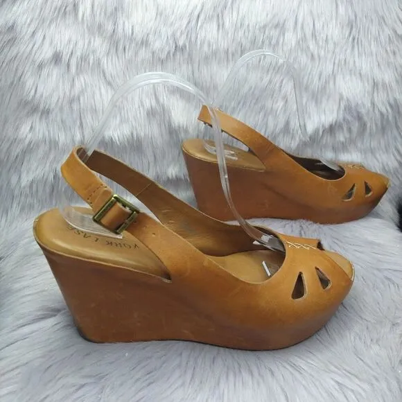 Kork-Ease Felicia Leather Slingback Covered Wedge Platform Sandal Size 10 Brown