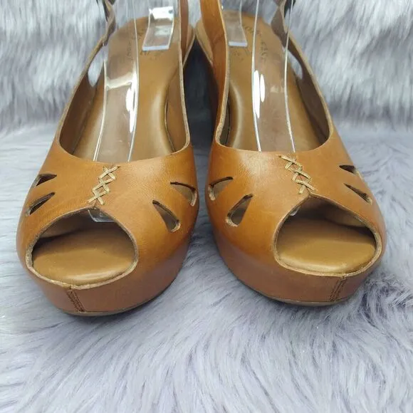 Kork-Ease Felicia Leather Slingback Covered Wedge Platform Sandal Size 10 Brown