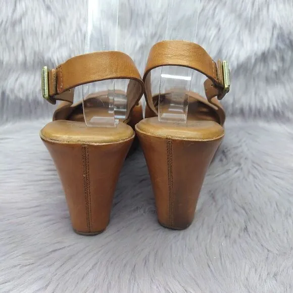 Kork-Ease Felicia Leather Slingback Covered Wedge Platform Sandal Size 10 Brown
