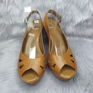 Kork-Ease Felicia Leather Slingback Covered Wedge Platform Sandal Size 10 Brown