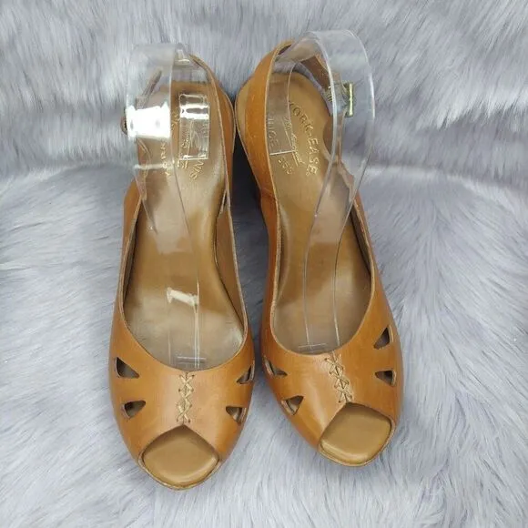 Kork-Ease Felicia Leather Slingback Covered Wedge Platform Sandal Size 10 Brown