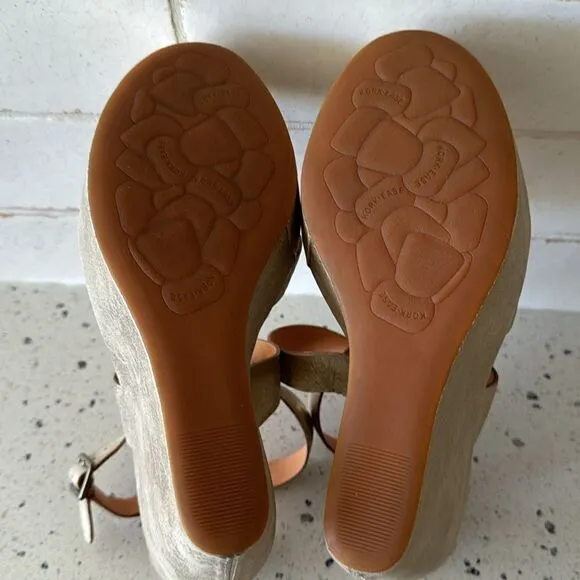 'Kork-Ease Grailey' Leather Gold Metallic Crisscross Strap Wedge Sandals Size 10