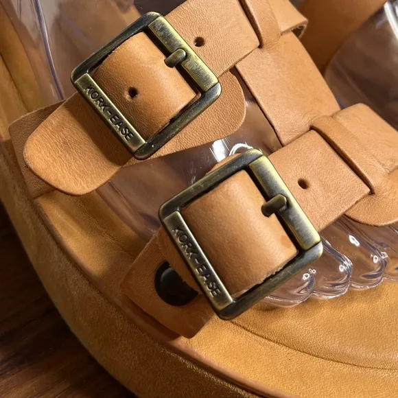 Kork Ease Magdelena Platform Leather Buckle Wedge Sandals Sz 8 Earthy Neutral