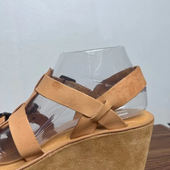 Kork Ease Magdelena Platform Leather Buckle Wedge Sandals Sz 8 Earthy Neutral