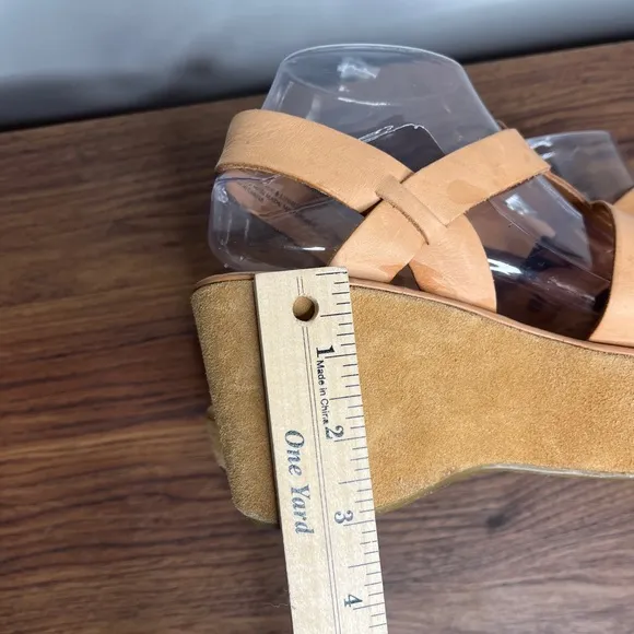 Kork Ease Magdelena Platform Leather Buckle Wedge Sandals Sz 8 Earthy Neutral