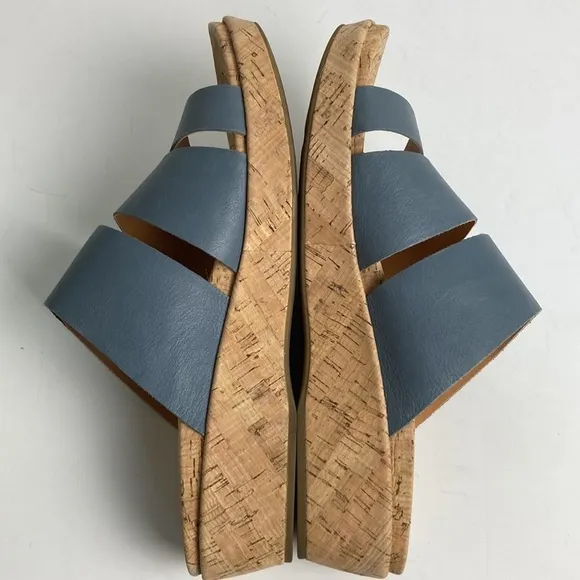 Kork-Ease Menzie Wedge Leather Slide Sandal Indigo Periwinkle Blue Size 11M