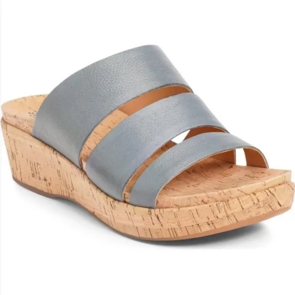 Kork-Ease Menzie Wedge Leather Slide Sandal Indigo Periwinkle Blue Size 11M