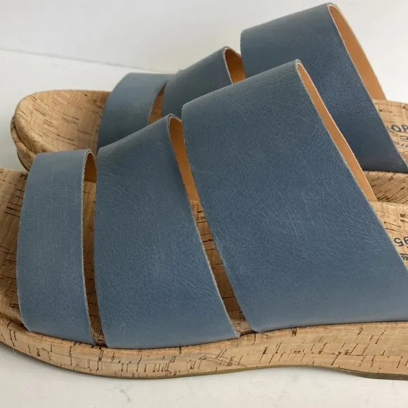 Kork-Ease Menzie Wedge Leather Slide Sandal Indigo Periwinkle Blue Size 11M
