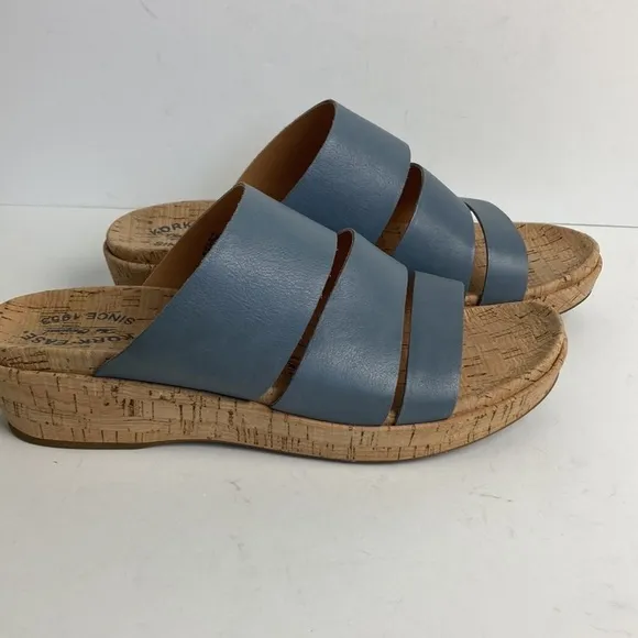 Kork-Ease Menzie Wedge Leather Slide Sandal Indigo Periwinkle Blue Size 11M
