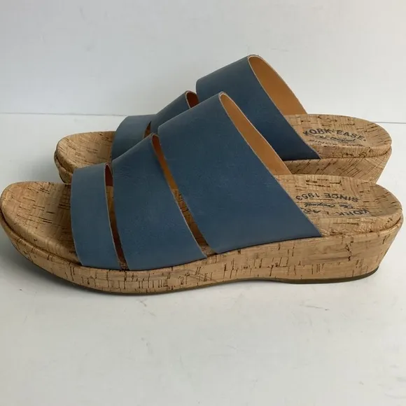 Kork-Ease Menzie Wedge Leather Slide Sandal Indigo Periwinkle Blue Size 11M