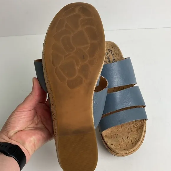 Kork-Ease Menzie Wedge Leather Slide Sandal Indigo Periwinkle Blue Size 11M