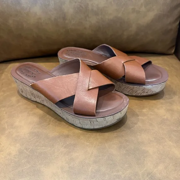 Kork Ease Platform Wedge Slide Sandals Tan size 9