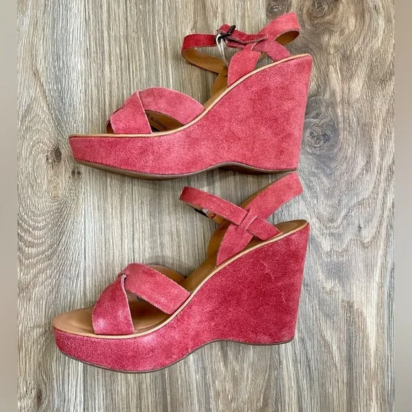 Kork Ease Salmon Suede Leather Wedge Platform Sandals Women’s Size 10 NWOT
