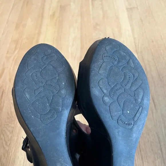 Kork-Ease Susie Black Leather Platform Wedge Sandals Women's Size 10