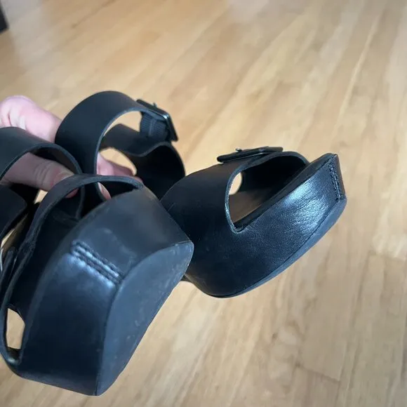 Kork-Ease Susie Black Leather Platform Wedge Sandals Women's Size 10