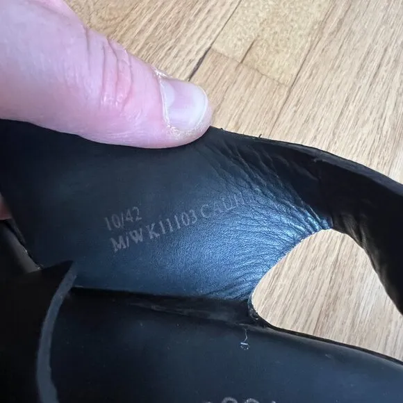 Kork-Ease Susie Black Leather Platform Wedge Sandals Women's Size 10