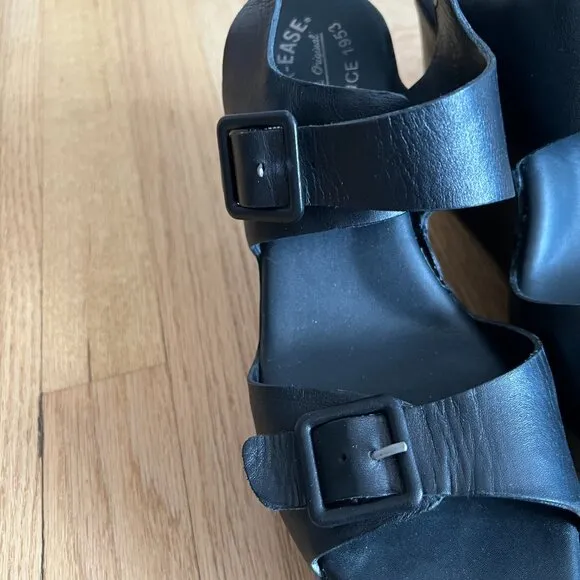 Kork-Ease Susie Black Leather Platform Wedge Sandals Women's Size 10