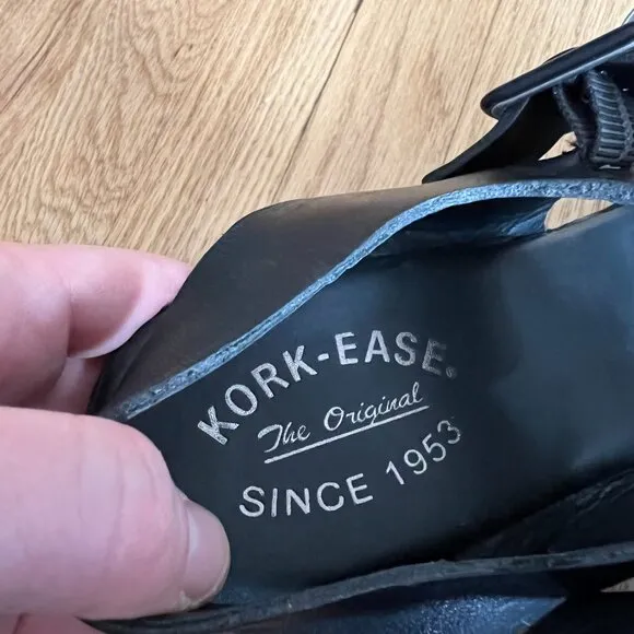 Kork-Ease Susie Black Leather Platform Wedge Sandals Women's Size 10