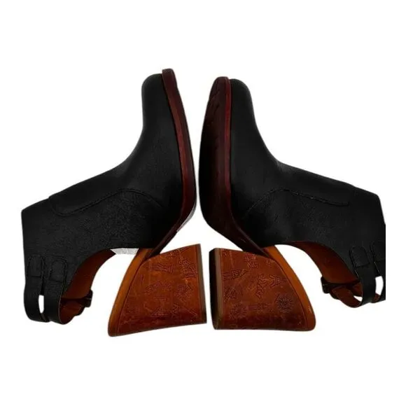 Kork-Ease Women's Leather Block Heel Slingback Cedro Heel Sandals Black Size 8.5
