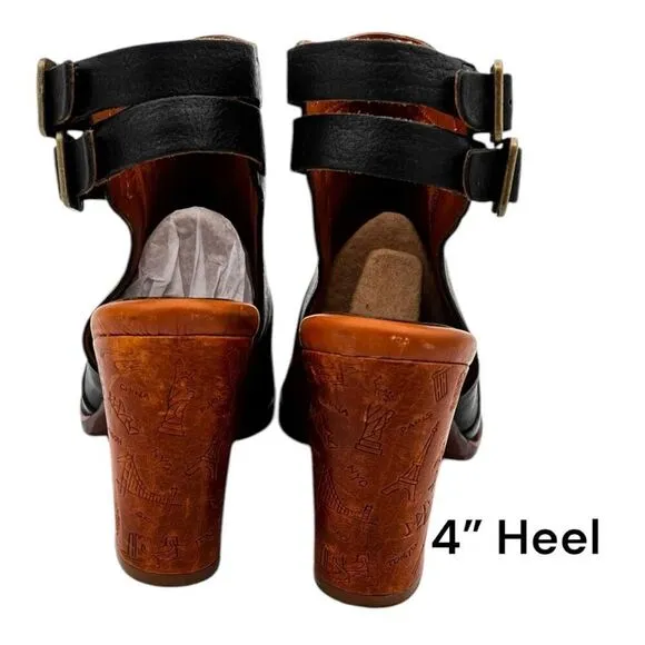Kork-Ease Women's Leather Block Heel Slingback Cedro Heel Sandals Black Size 8.5