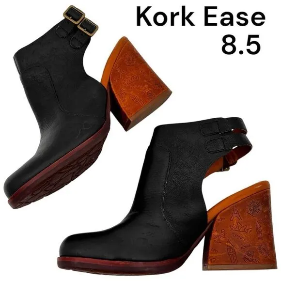 Kork-Ease Women's Leather Block Heel Slingback Cedro Heel Sandals Black Size 8.5
