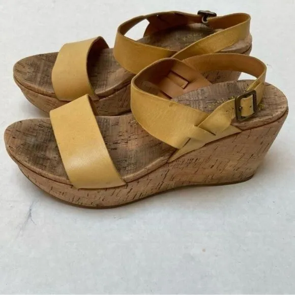 Korkease Austin Sandals Womens 9 M Platform Wedge Modern Chic Strappy Yellow Y2K