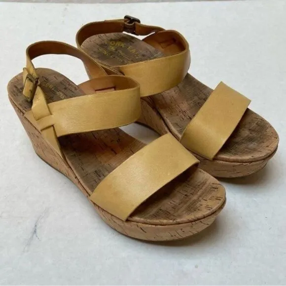Korkease Austin Sandals Womens 9 M Platform Wedge Modern Chic Strappy Yellow Y2K
