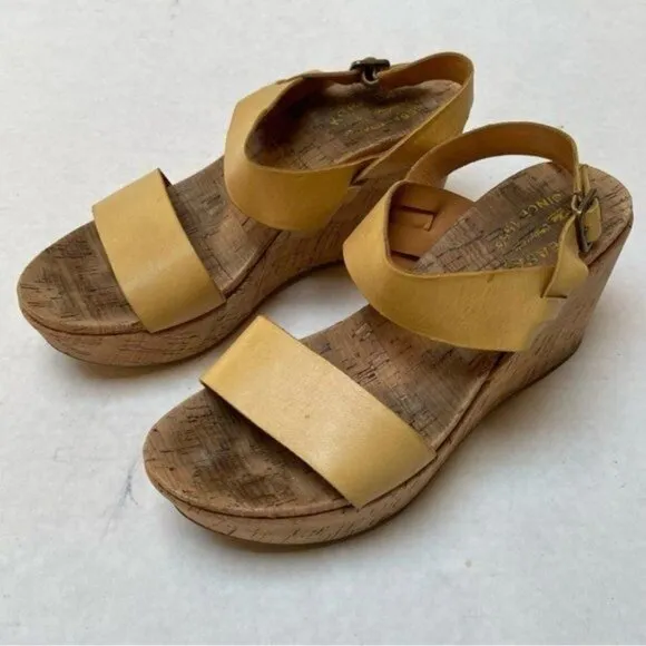 Korkease Austin Sandals Womens 9 M Platform Wedge Modern Chic Strappy Yellow Y2K
