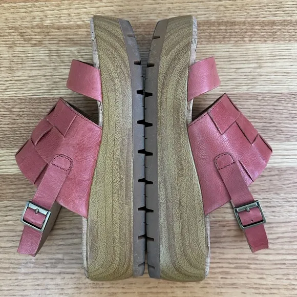 Korks by Kork-Ease Pink Fraya Platform Wedge Leather Sandals Womens Size 8