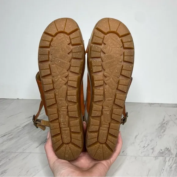 Korks Kork Ease Fraya Orange Brown Faux Leather Platform Wedge Sandal 9M