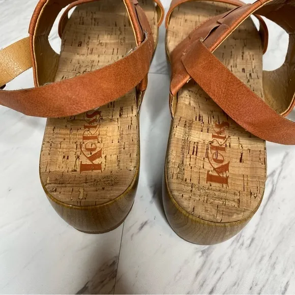 Korks Kork Ease Fraya Orange Brown Faux Leather Platform Wedge Sandal 9M