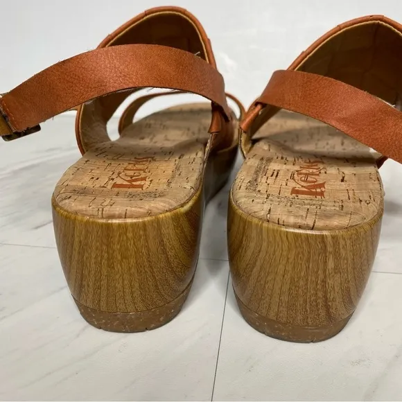 Korks Kork Ease Fraya Orange Brown Faux Leather Platform Wedge Sandal 9M