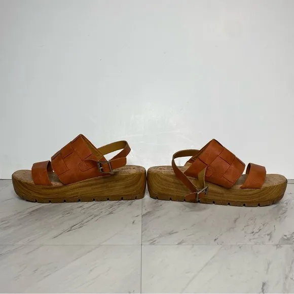Korks Kork Ease Fraya Orange Brown Faux Leather Platform Wedge Sandal 9M