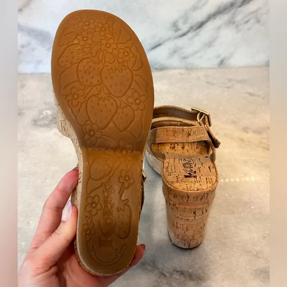 Korks Nordstrom Chunky Platform Cork Tan Wedge Y2K Sandals with Buckle- Size 8