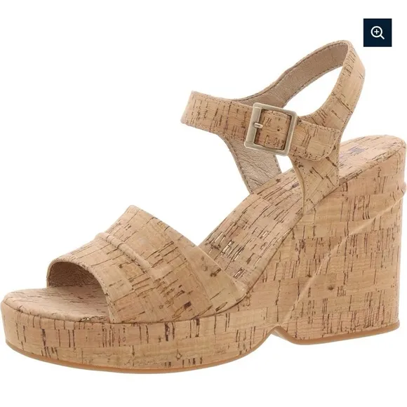 Korks Nordstrom Chunky Platform Cork Tan Wedge Y2K Sandals with Buckle- Size 8